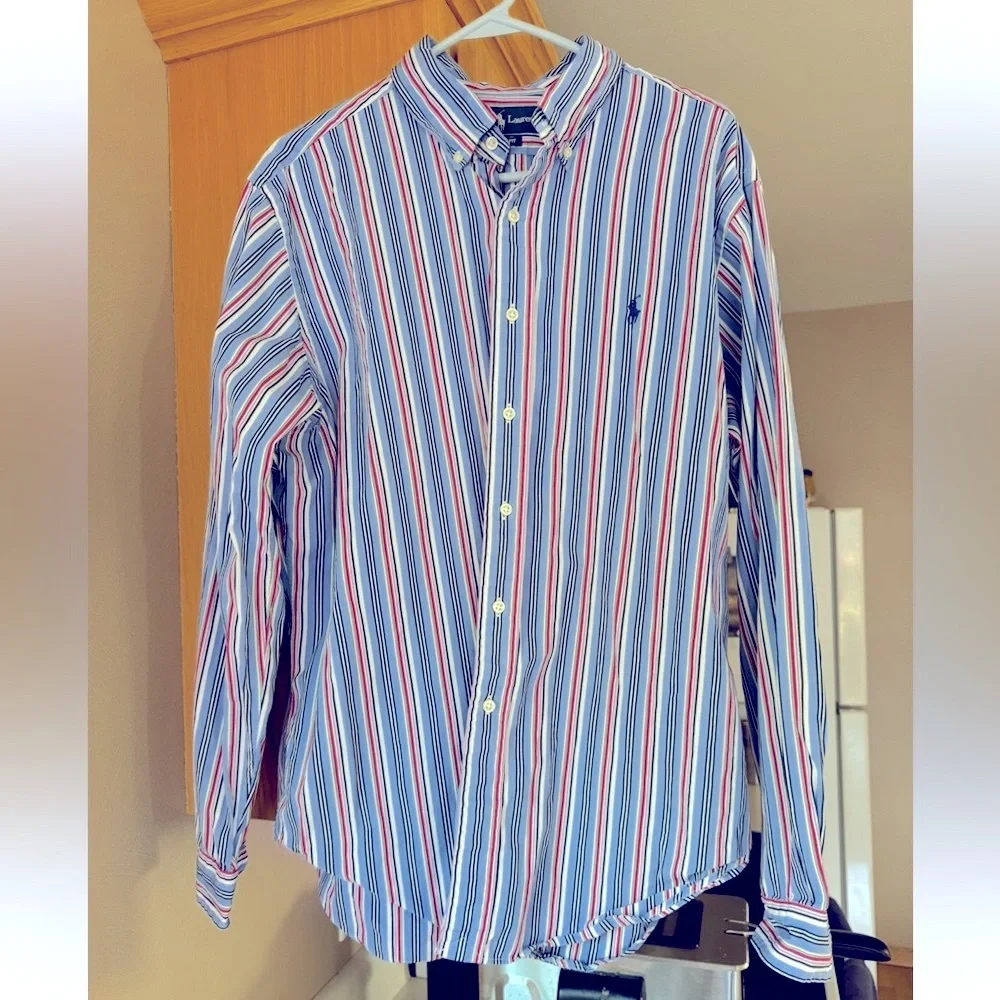 Polo Ralph Lauren Men’s XL Classic Fit Red White Blue Stripe‎ Long Sleeve Shirt